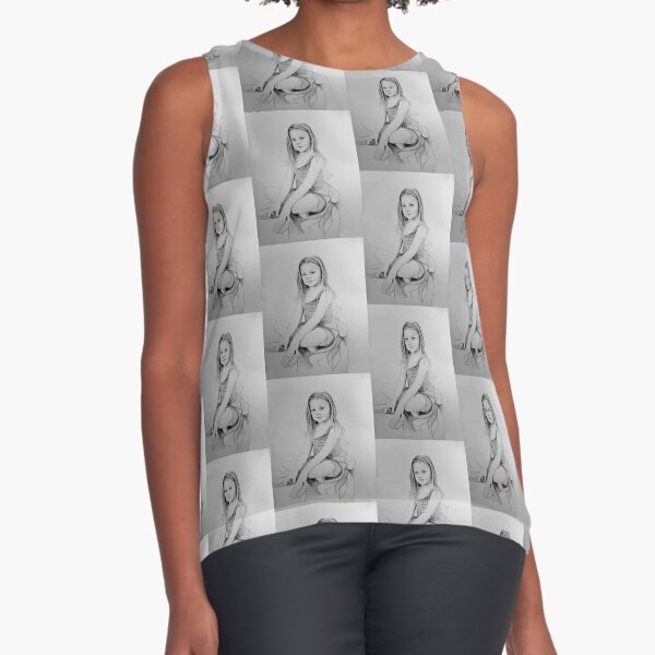 Drawing of a girl in Charcoal  by Adelaide Artist Avril Thomas Sleeveless Top