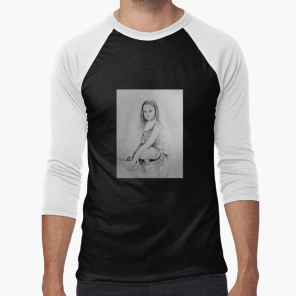 Drawing of a girl in Charcoal by Adelaide Artist Avril Thomas Baseball ¾ Sleeve T-Shirt