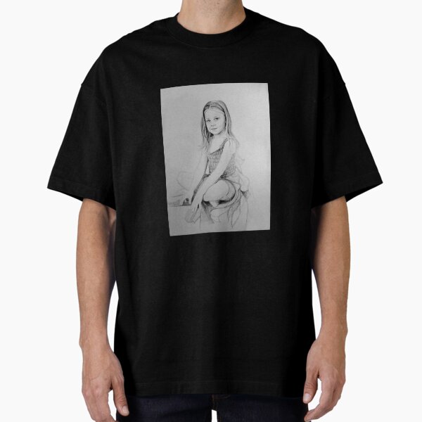 Drawing of a girl in Charcoal by Adelaide Artist Avril Thomas Oversized T-Shirt