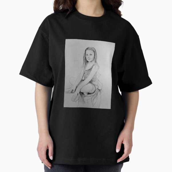 Drawing of a girl in Charcoal by Adelaide Artist Avril Thomas Oversized T-Shirt