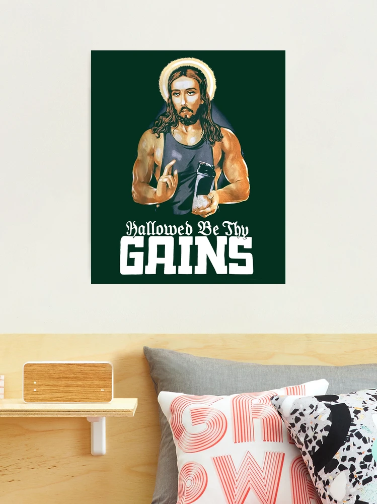 Hallowed Be Thy Gains Jesus Weight Lifting Bodybuilding Rug by Yestic