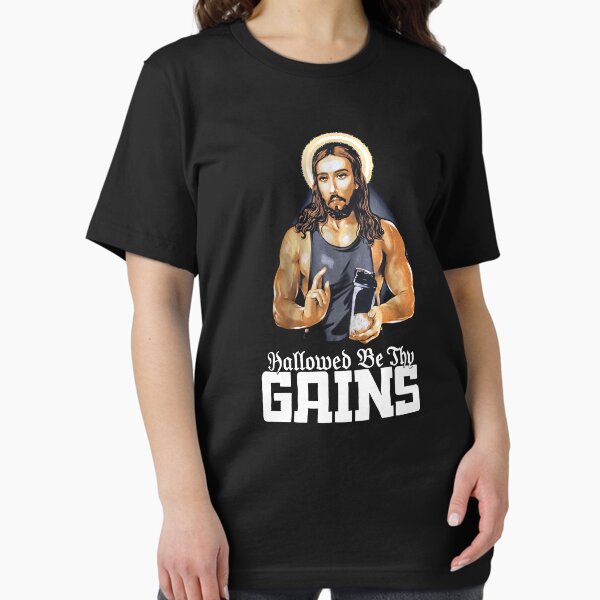 Item preview, Hallowed Be Thy Gains Funny Muscle Jesus Weight Lifting Workout Humor  designed and sold by KingRogers.