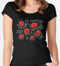 Beautiful Red Abstract Tulip Pattern Women's Fitted Scoop T-Shirt