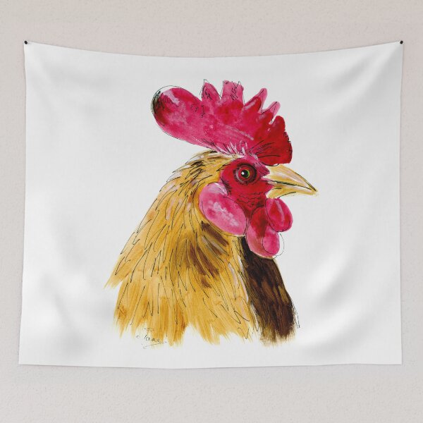 Item preview, Beautiful acrylic painting of a cockerel or rooster with deep red comb and wattle and brown feathers designed and sold by janesg.
