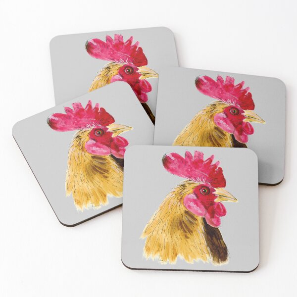 Item preview, Beautiful acrylic painting of a cockerel or rooster with deep red comb and wattle and brown feathers designed and sold by janesg.