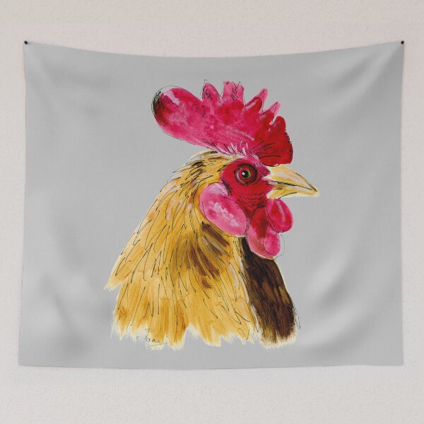Item preview, Beautiful acrylic painting of a cockerel or rooster with deep red comb and wattle and brown feathers designed and sold by janesg.