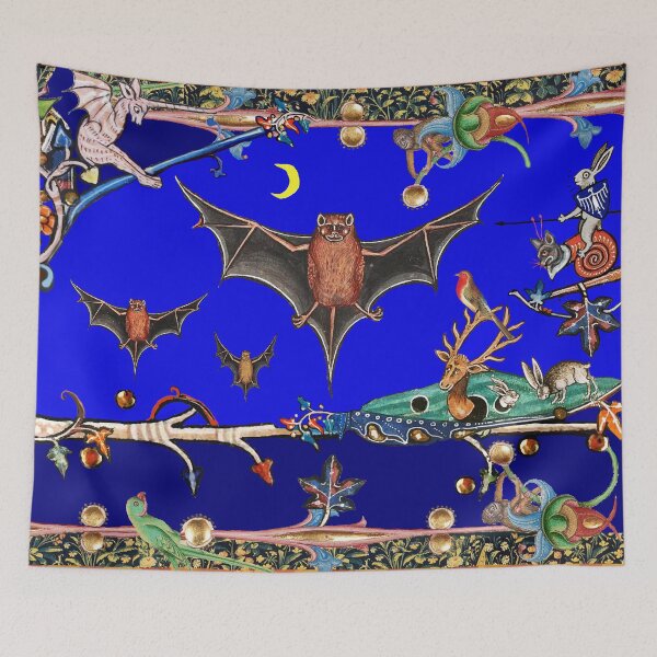 Item preview, WEIRD MEDIEVAL BESTIARY,FLYING BATS IN BLUE NIGHT ,UNICORN ,KILLER RABBIT  designed and sold by BulganLumini.