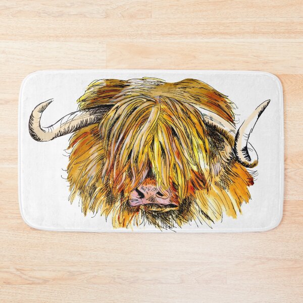 Item preview, Painting of a highland cow with curved horns and hair covering his eyes. designed and sold by janesg.