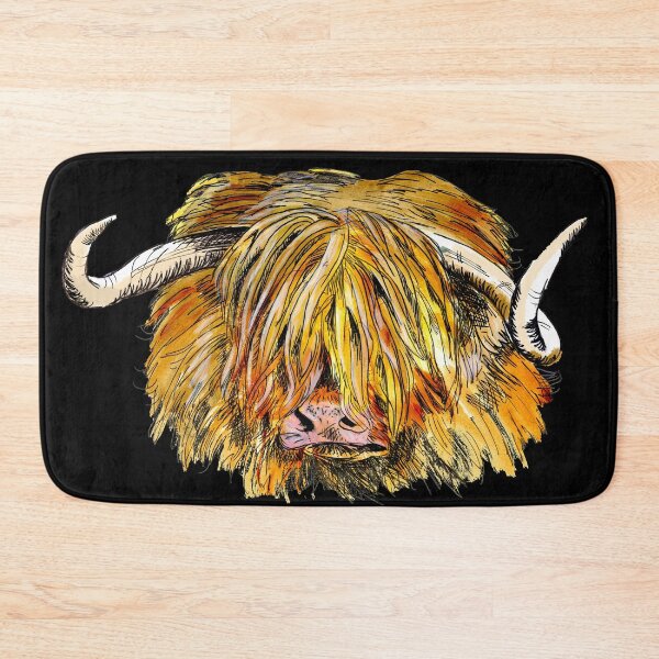 Item preview, Painting of a highland cow with curved horns and hair covering his eyes. designed and sold by janesg.