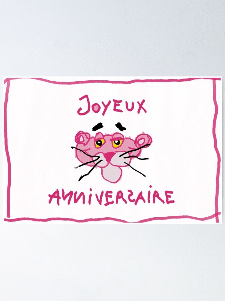  happy birthday pink panther white background frame poster for