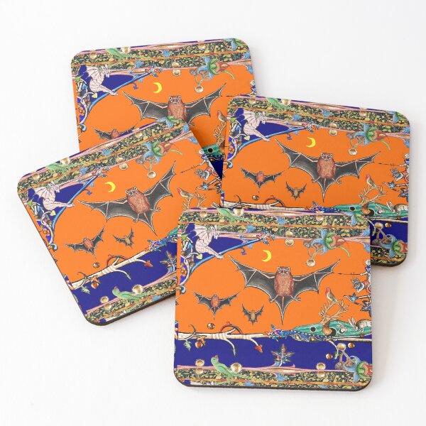 Item preview, WEIRD MEDIEVAL BESTIARY,FLYING BATS IN NIGHT BLUE ORANGE ,UNICORN ,KILLER RABBIT  designed and sold by BulganLumini.