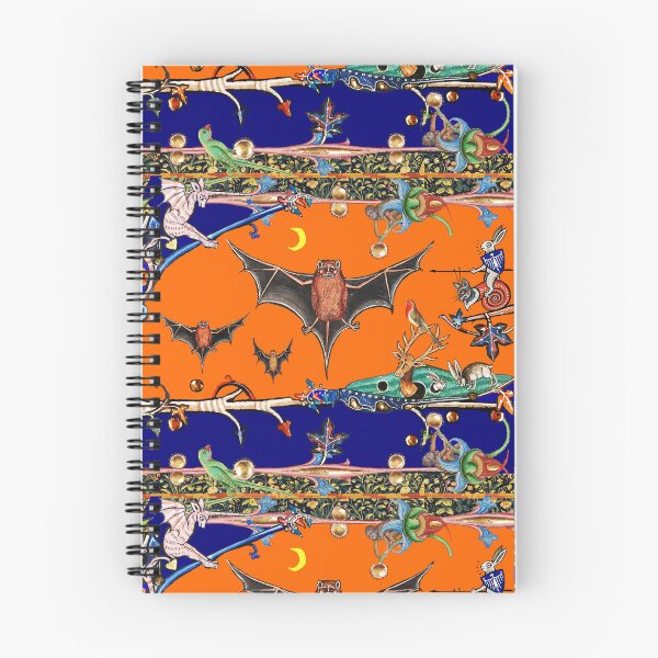 Item preview, WEIRD MEDIEVAL BESTIARY,FLYING BATS IN NIGHT BLUE ORANGE ,UNICORN ,KILLER RABBIT  designed and sold by BulganLumini.