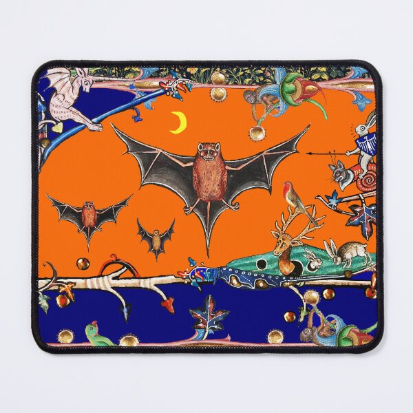 Item preview, WEIRD MEDIEVAL BESTIARY,FLYING BATS IN NIGHT BLUE ORANGE ,UNICORN ,KILLER RABBIT  designed and sold by BulganLumini.