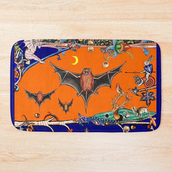 Item preview, WEIRD MEDIEVAL BESTIARY,FLYING BATS IN NIGHT BLUE ORANGE ,UNICORN ,KILLER RABBIT  designed and sold by BulganLumini.