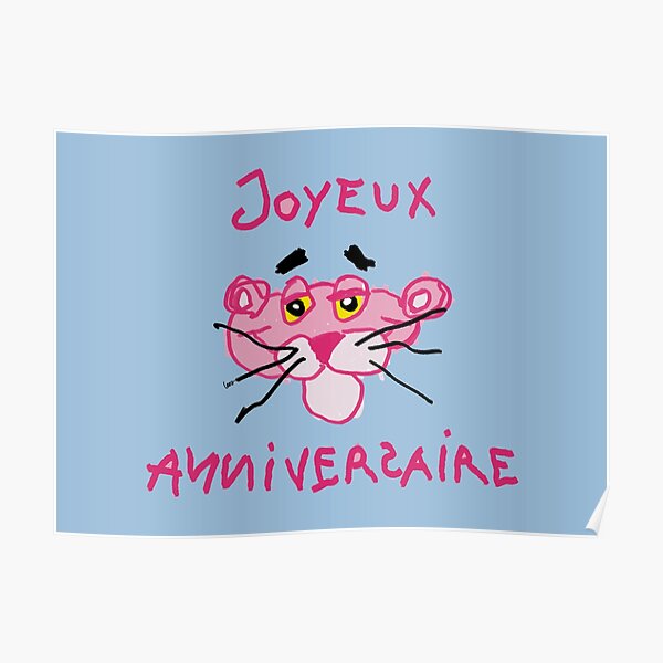 Happy Birthday Pink Panther Light Blue Background Poster For Sale