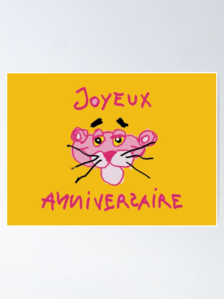  happy birthday pink panther yellow background poster for sale by
