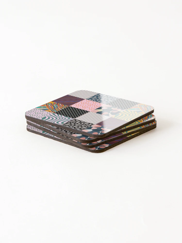 Thumbnail 4 of 5, Coasters (Set of 4), Random Square Pattern | Multi Designer Square Patterns | Square Tiles Patterns designed and sold by SeemDev786.