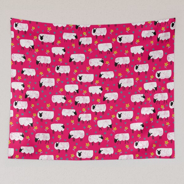 Item preview, Sheep at work on pink – seamless pattern designed and sold by colorofmagic.