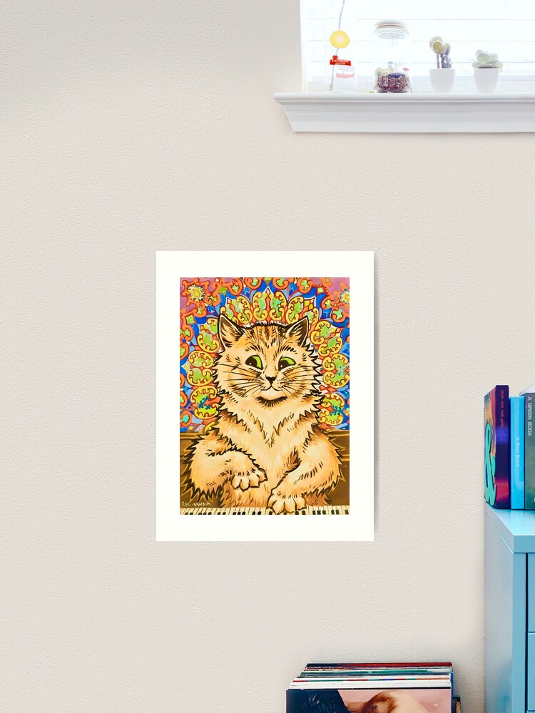 Cat Playing a Piano in Front of a Psychedelic Background by Louis Wain Art  Print