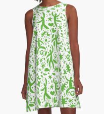 Cuban Salsa - green on white - contemporary dance pattern by Cecca Designs A-Line Dress