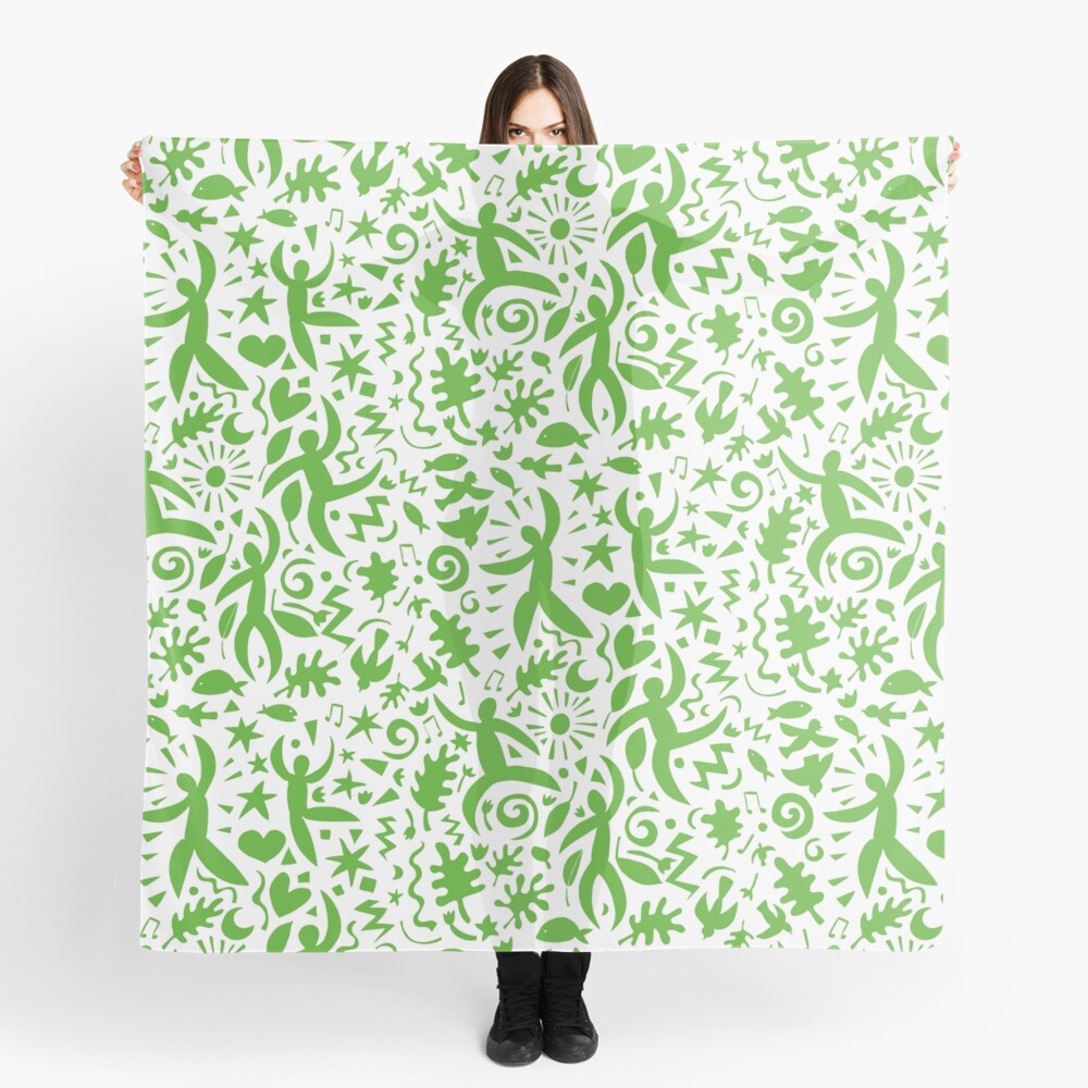 Cuban Salsa - green on white - contemporary dance pattern by Cecca Designs Scarf