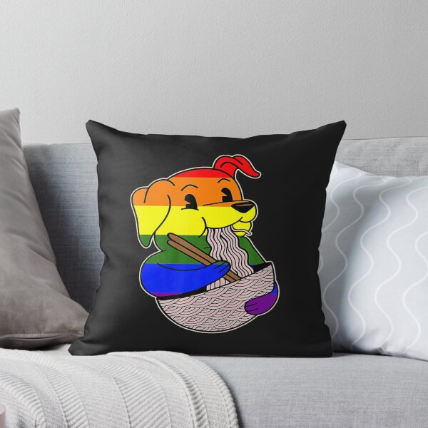 Item preview, Dog eating ramen lgbt q gay pride rainbow flag puppy designed and sold by Raymond Markovich.