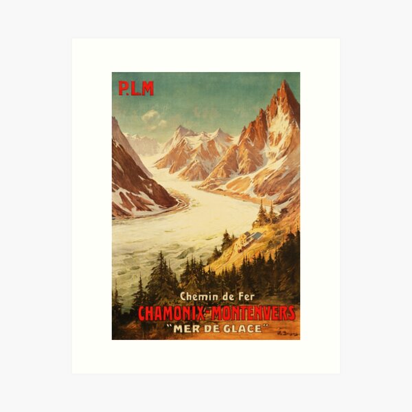Item preview, Chemin de Fer CHAMONIX MONTENVERS Mer De Glace France PLM Railways 1910 Vintage Travel Poster designed and sold by retroposters.