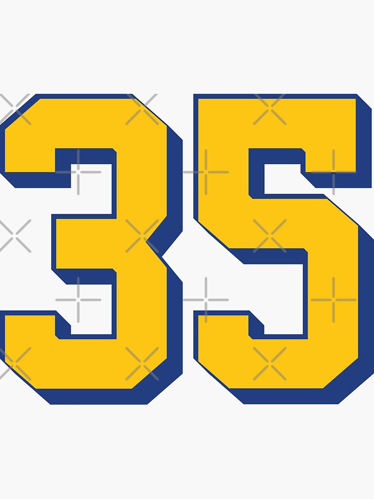 "Jersey Number 35 Yellow and Blue" Sticker by jiromie Redbubble