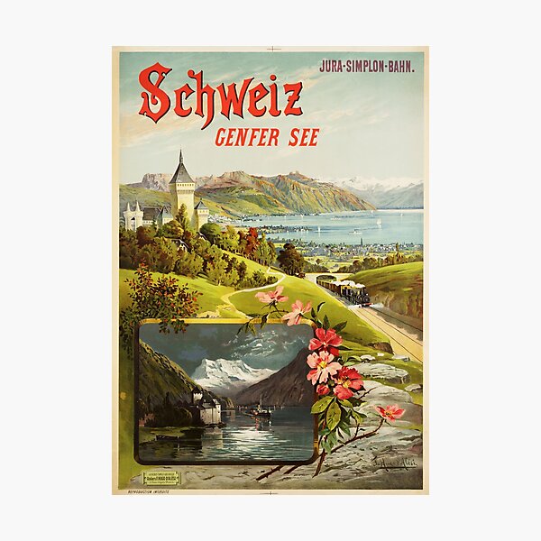 Aperçu de l'œuvre SCHWEIZ Genfer Voir LAC LÉMAN 1895 par Hugo D'Alesi Vintage Tourism Poster créée et vendue par retroposters.