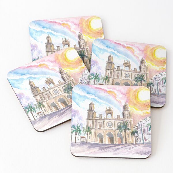 Item preview, Las Palmas de Gran Canaria Cathedral Scene With Sunset And Plaza designed and sold by artshop77.