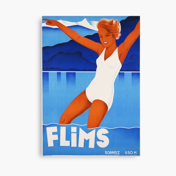 Item preview, FLIMS Schweiz Canton of Graubunden Switzerland Fil De Cassons Vintage Travel Poster 1939 by Johannes Handschin designed and sold by retroposters.