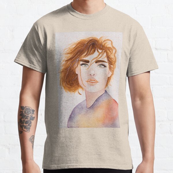 Stunning portrait of red head woman in watercolour Classic T-Shirt