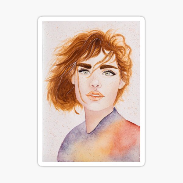 Superbe portrait de femme tête rouge à l'aquarelle Sticker
