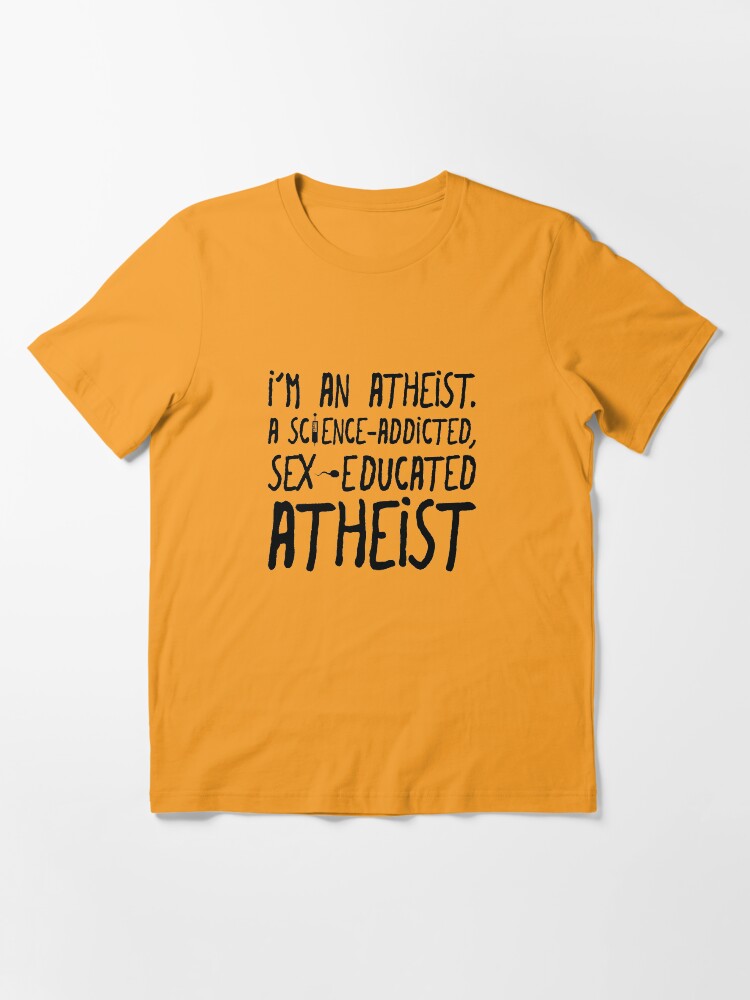 Alternate view of EMO the Musical - Sex educated Atheist... Black font Essential T-Shirt