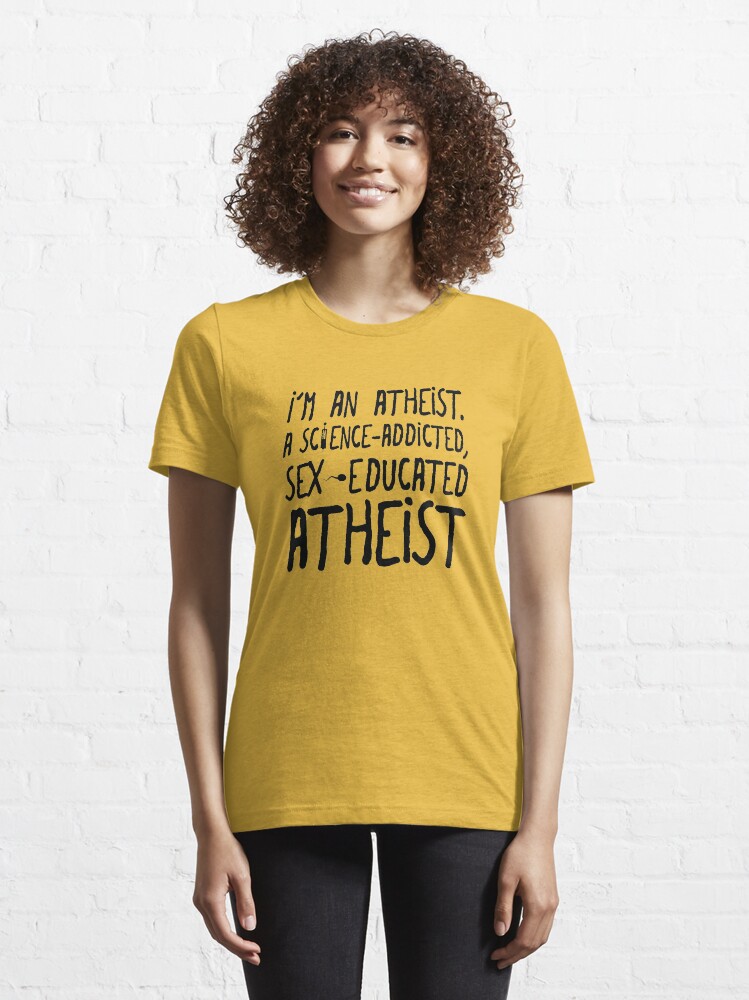 Alternate view of EMO the Musical - Sex educated Atheist... Black font Essential T-Shirt
