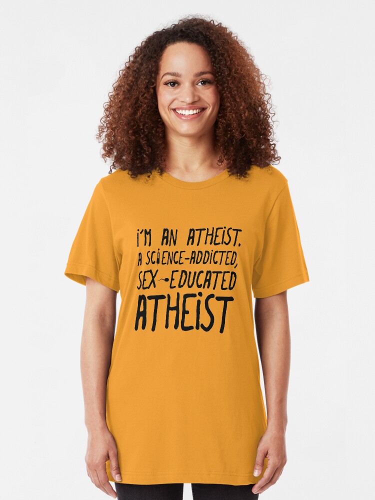 Alternate view of EMO the Musical - Sex educated Atheist... Black font Slim Fit T-Shirt