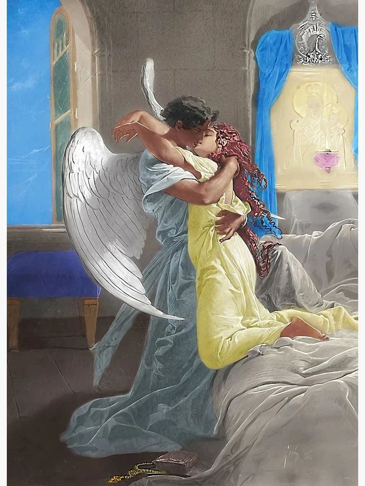 The lovers the kiss angelic romantic encounter portrait painting by Mih ly Zichy Art Print Art Board Print