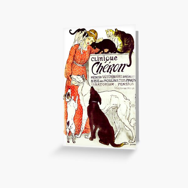 Artikel-Vorschau von Clinique Cheron Vintage Hund und Katze Steinlen, veterinärmedizinische Vintage-Werbung für Katzen und Hunde, designt und verkauft von TeeARTHY.