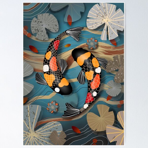 Summer Vibe Asian Wall Art, Lotus Pond and Koi Fish Canvas Art Paintin –  Blue Surf Art