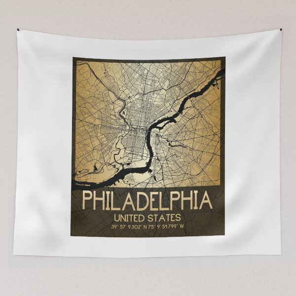 Item preview, PHILADELPHIA PENNSYLVANIA DECOR MAP MONOCHROME GOLD v2 designed and sold by lukas69graphic.