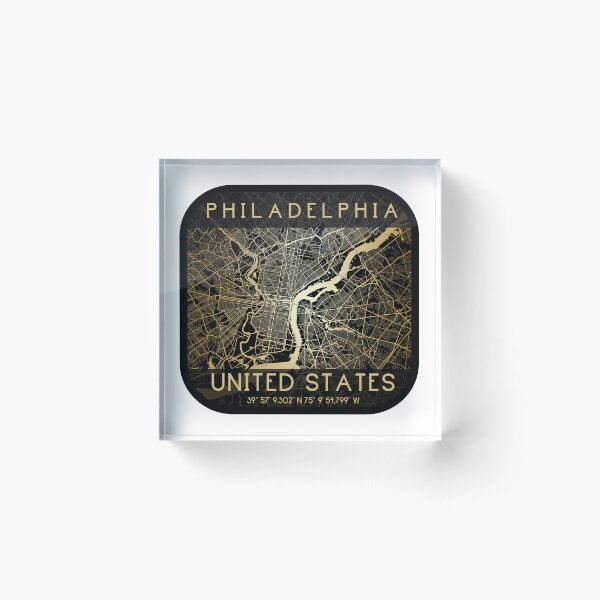 Item preview, PHILADELPHIA PENNSYLVANIA DECOR MAP MONOCHROME GOLD designed and sold by lukas69graphic.