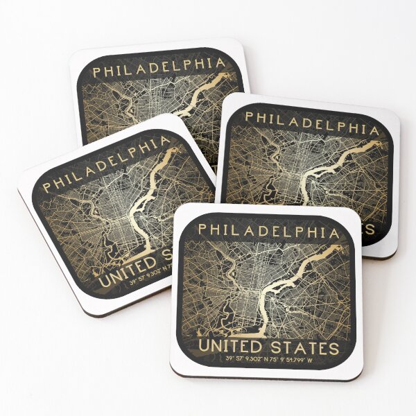 Item preview, PHILADELPHIA PENNSYLVANIA DECOR MAP MONOCHROME GOLD designed and sold by lukas69graphic.