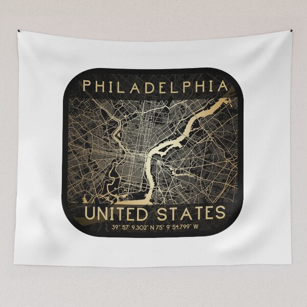 Item preview, PHILADELPHIA PENNSYLVANIA DECOR MAP MONOCHROME GOLD designed and sold by lukas69graphic.