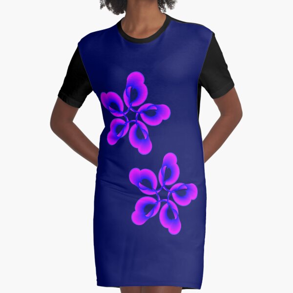 Spiral Pink Blue Abstract Flowers Graphic T-Shirt Dress