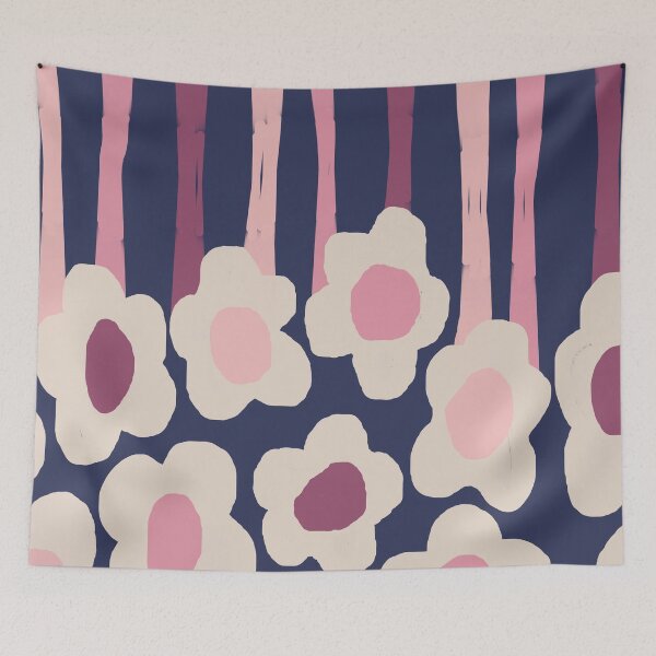 Item preview, Retro Scandinavian Stripes and Flowers in Pink, Mauve and Purple designed and sold by Deutschic.