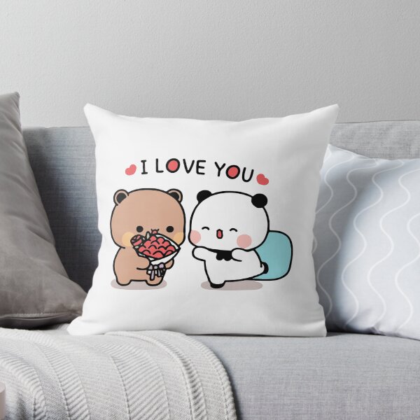 Mochi Panda Bear , I love you Throw Pillow