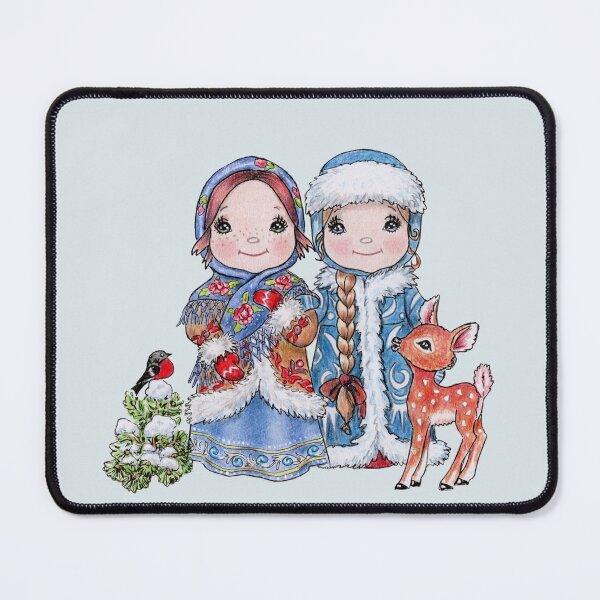 Item preview, Russian folk dress winter matryoska girl dolls with fallow deer and robin bird designed and sold by Katerina Makarova.