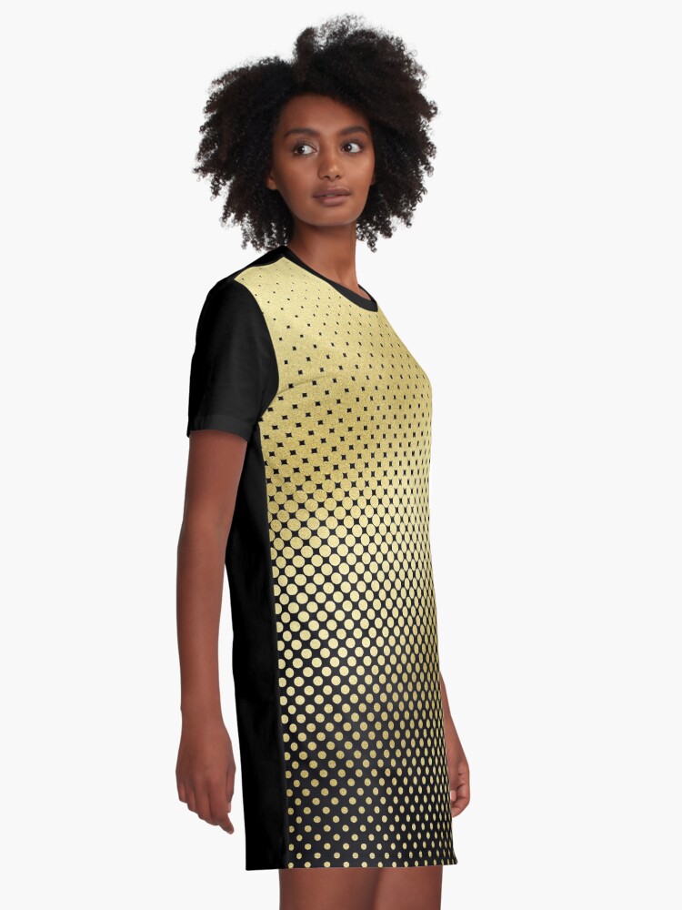 Alternate view of Polka Dots Gold Glitter Black Modern Graphic T-Shirt Dress
