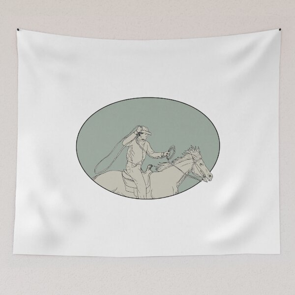 Item preview, Cowboy Riding Horse Lasso Oval Drawing designed and sold by patrimonio.