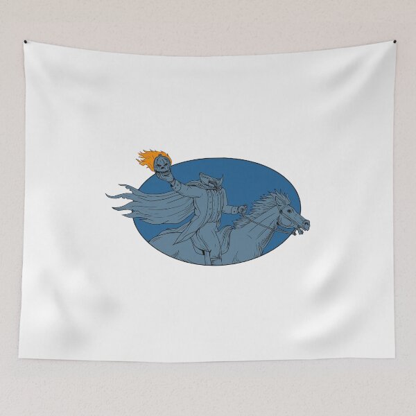 Item preview, Headless Horseman Pumpkin Head Horse Oval Drawing designed and sold by patrimonio.